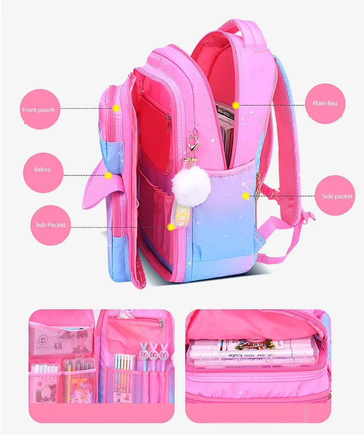 Best Selling Waterproof Polyester School Bags Lightweight Lovely Pink ...