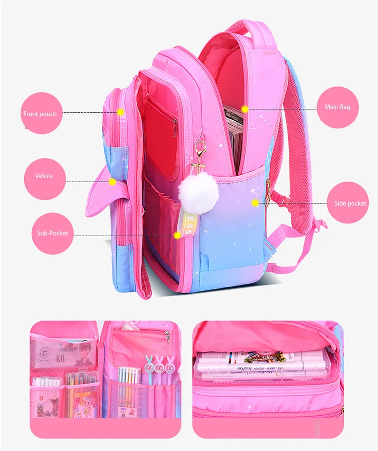 Best Selling Waterproof Polyester School Bags Lightweight Lovely Pink