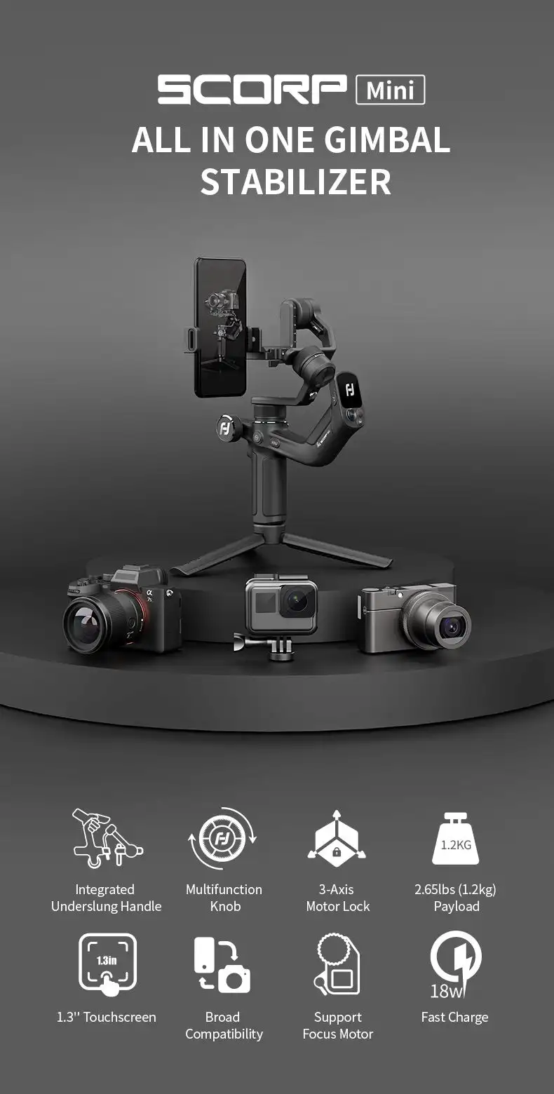 FeiyuTech Scorp Mini 3-Axis All in One Mobile Phone Mirrorless Sport  Cameras Gimbal Stabilizer| Alibaba.com