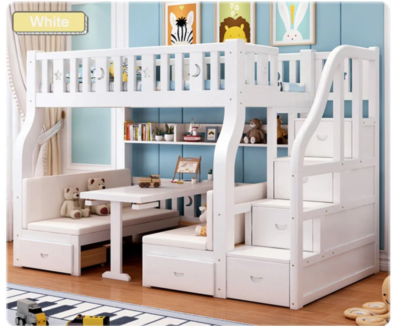 High Quality Solid Wood Children's Double-room Bed With Bookshelf And ...