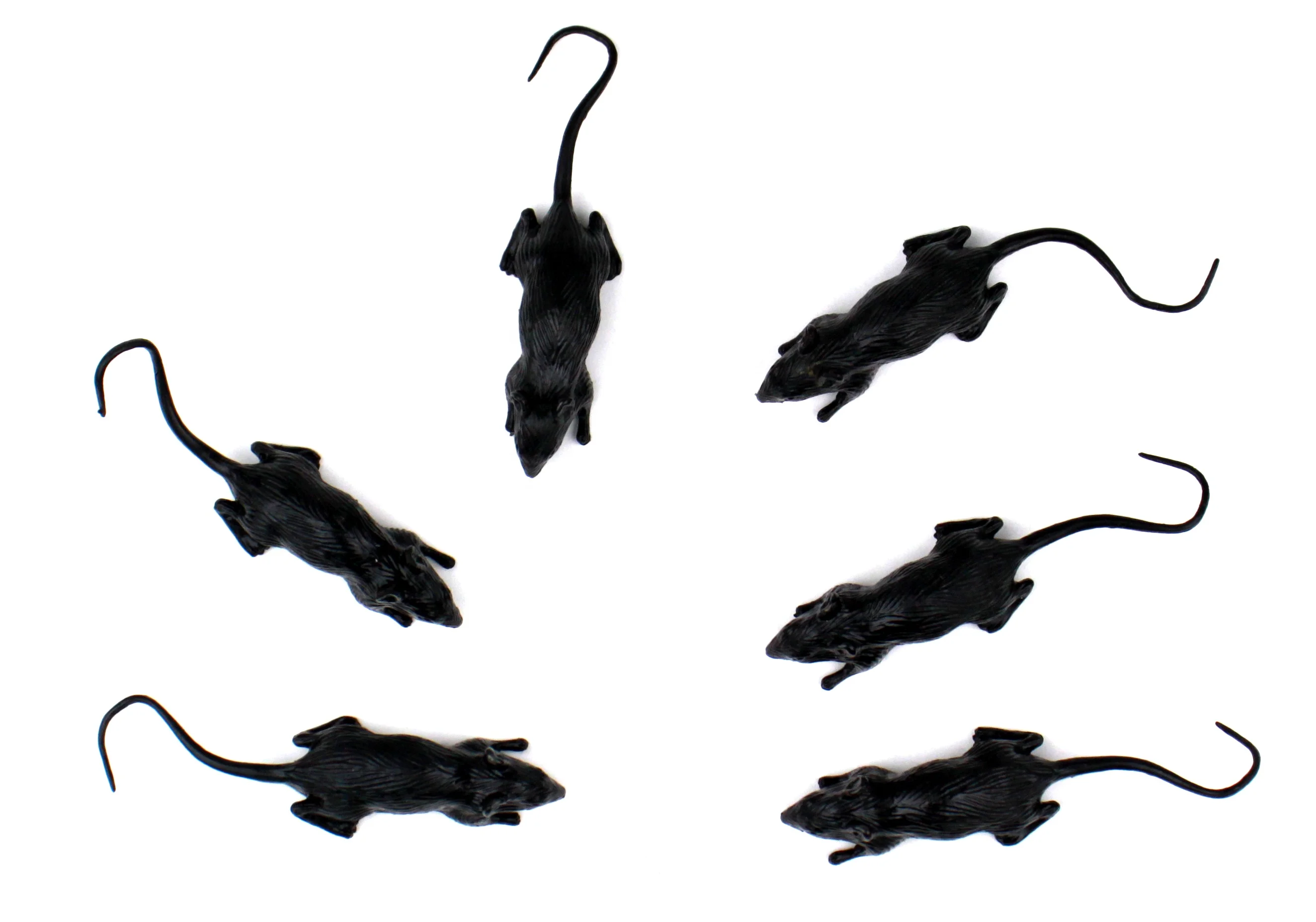 6 Black Plastic Rats - Halloween Toy Loot/Party Bag Fillers Decoration Scare