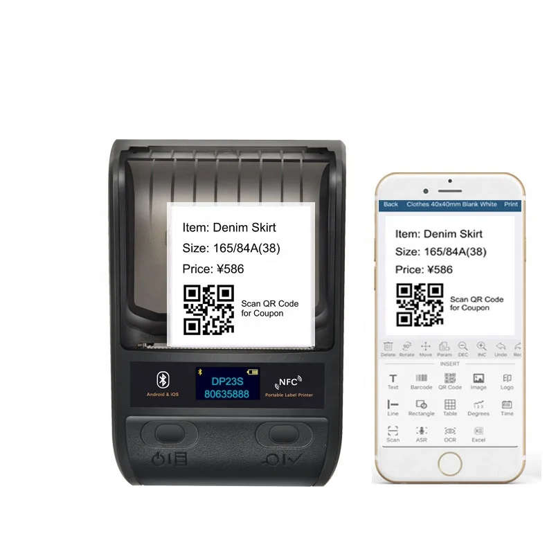 DeTong DP23S Android Mini Label Printer with Free SDK Portable Qr Code Printer