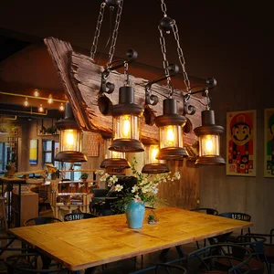 American Retro Industrial Chandelier Solid Wood Iron Pendent Lamp for Restaurant Bar Coffee Shop Boat Modern Hanging Design