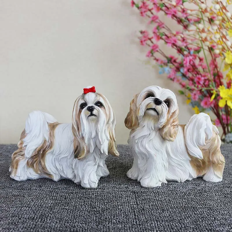 Unique Gifts for Dog Lovers Simulation Sculpture Resin Realistic Maltese Dog Figurine Artificial Lifelike Shih Tzu Dog Statues