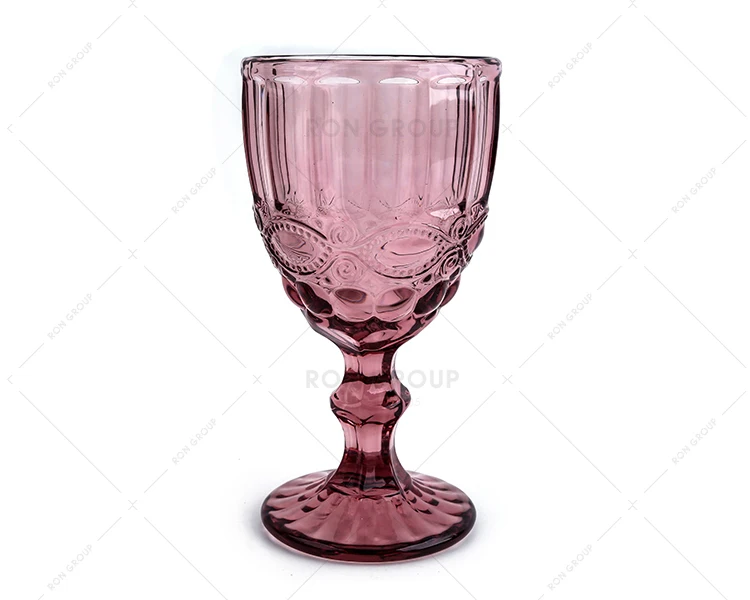 Wholesale hot selling big wine glasses embossing modern wedding drinking champagne goblet water and juice color glass cup