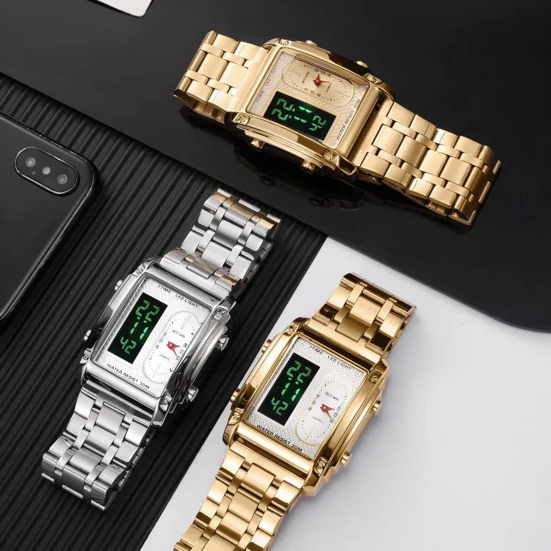 Wrist Watches Watch With Magnetic Compass Dual Time Stainless