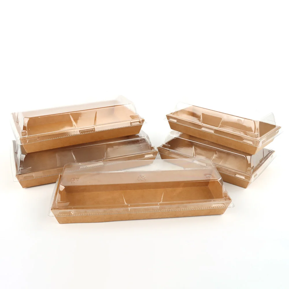 صينية ورق كرافت قابلة لإعادة التدوير للحلويات والمعجنات والسوشي للطلبات الخارجية، مع تغليف مطبوع حسب الطلب بلamina­tion لامعة أو غير لامعة، علبة تغليف مخصصة مطبوعة
