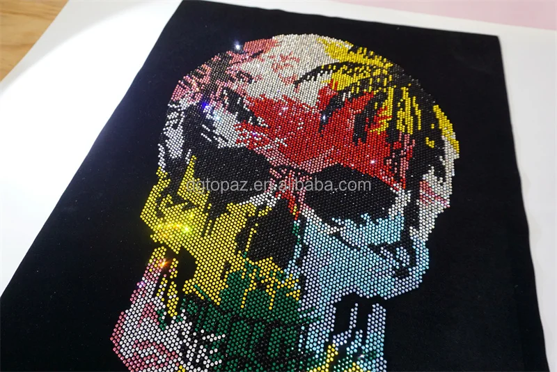 skull facemask custom bling hotfix rhinestone transfer motif rose flower patches sticker iron on transfer for clothes