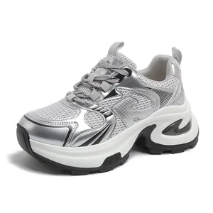 Women's Spring Thick Soled Dad Shoes with Breathable Mesh Fashionable Height Increasing Trend Casual Sports Shoes