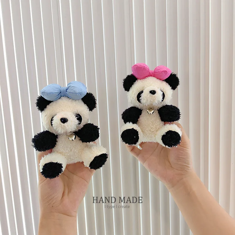 Mini Size Cartoon Kawaii Bow Panda Dolls Plushie Keychain Pendant ...