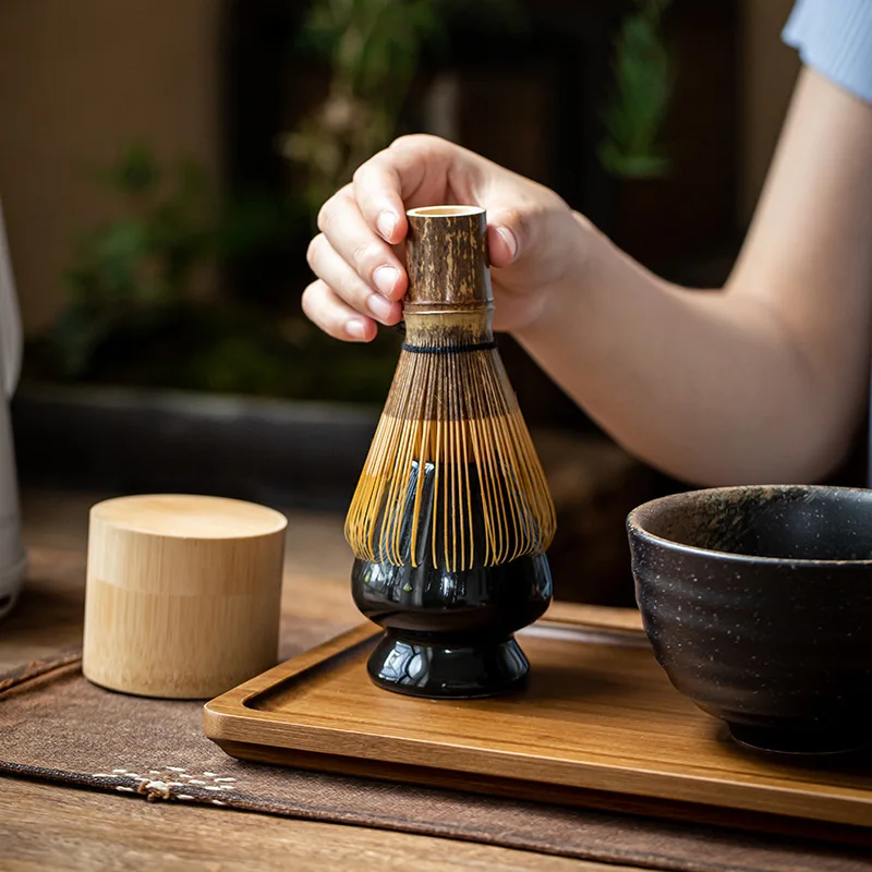 Kit Matcha 4 Pièces - Fouet En Bambou, Cuillère, Bol Blanc Et Support, Pour Préparation Traditionnelle Du Thé