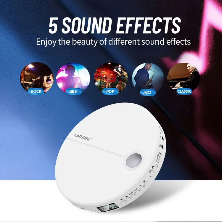 Портативный CD-плеер discman для подключения bluetooth с небольшим экраном и встроенным аккумулятором противоударный