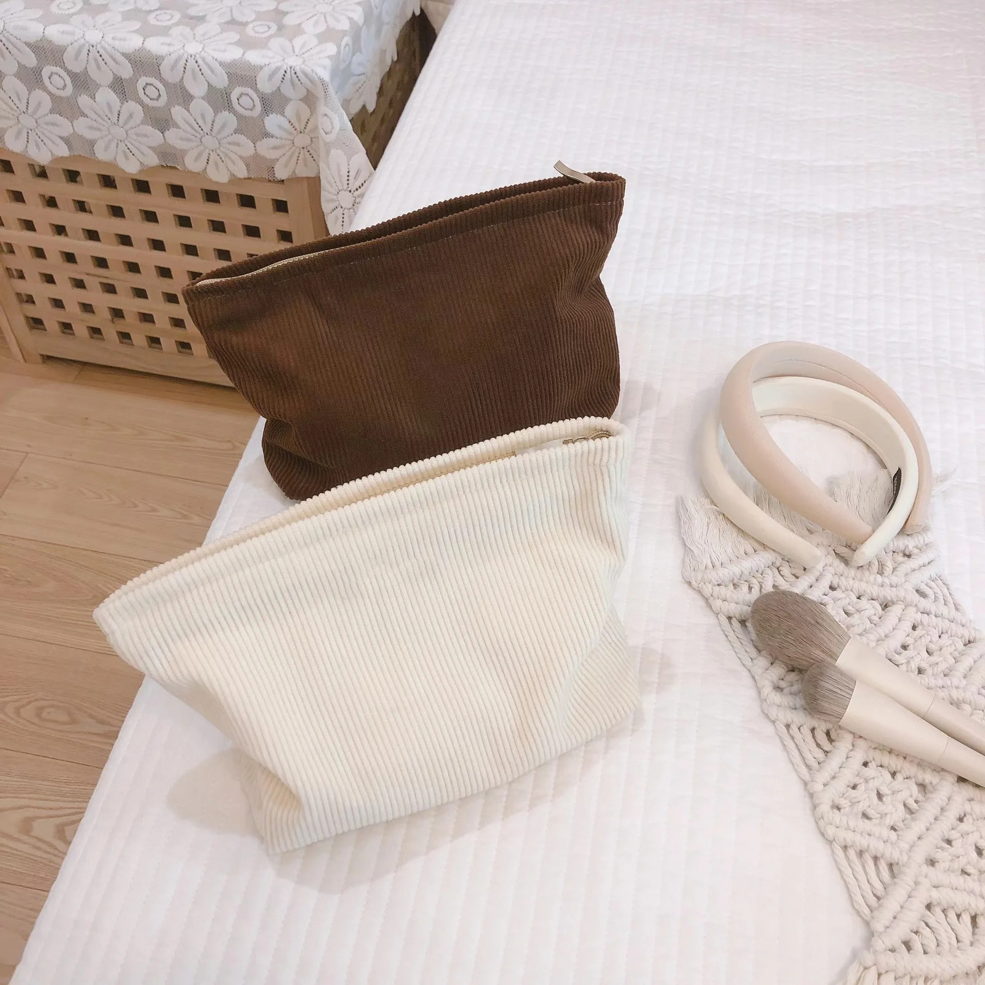 Purses Smile Dots Makeup Organizer Storage Makeup Bag Women Corduroy Cosmetic Bag