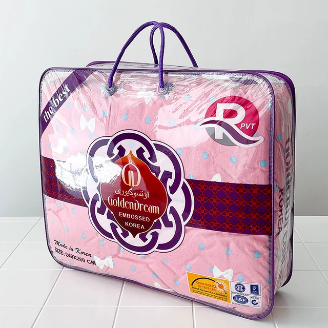 Customized Logo PVC Blanket Zipper Bag Transparent Stand Type Plastic Bag for Bed Sheets with Clear Packaging