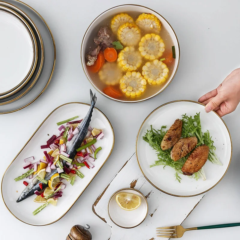 Готовая к отправке Посуда Миски тарелки столовая посуда Западный керамический набор посуды для