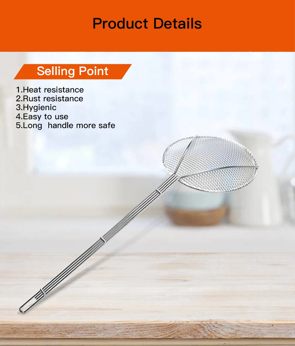 Food Grade Multi Function Round Shape Stainless Steel Skimmer Ladle