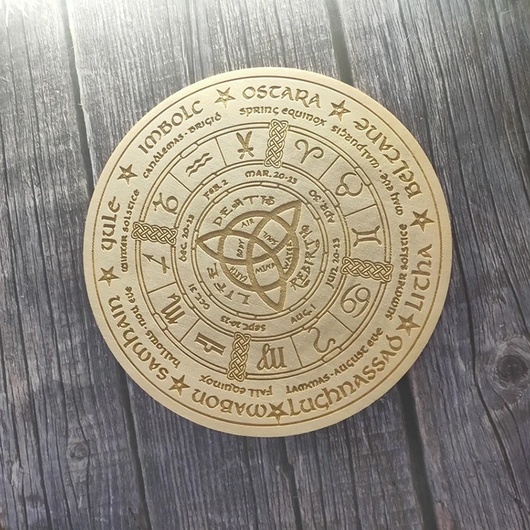 Wooden Carving Board Pendulum Five Pointed Star Pattern Wooden Crafts Gift Home Decoration Witchcraft Divination Board