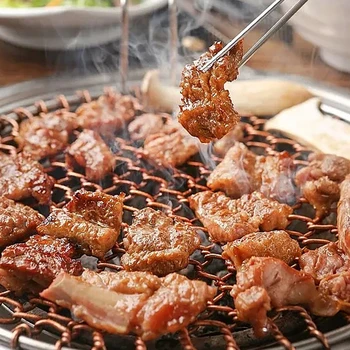 中型バーベキューグリル 金属製 バーベキュー 網 円筒形 BBQ バーベキューグリル メッシュ マット 韓国プレミアムBBQバーベキューグリル銅線メッシュトッパーネット通常サイズ+グリルブラシハンドルタイプ+肉はさみ