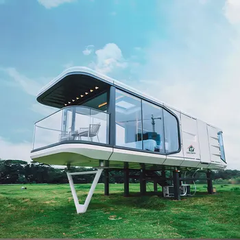 2024 prefab tiny capsule home hotel house commercial space airship pod 2 bedroom for living with kitchen