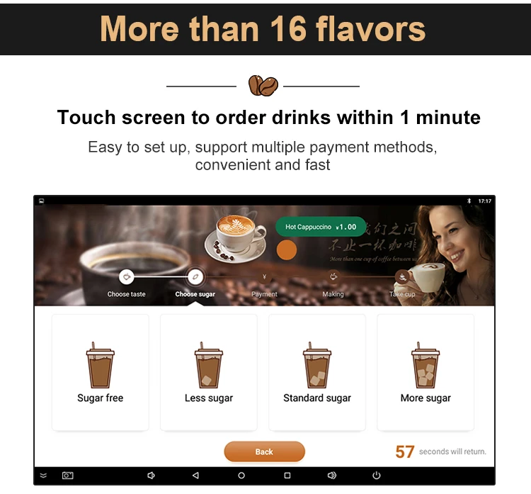 Iced Freshly Ground Coffee Vending Machine With Big Touch Screen Jk85
