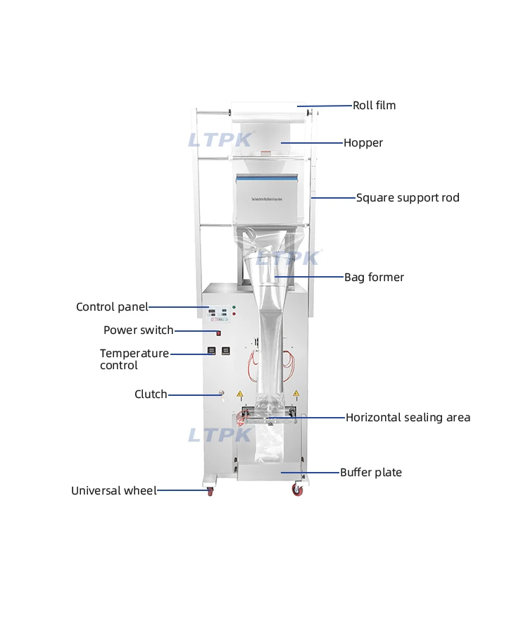Factory price back seal snack nuts beans seeds coffee bag weighing filling sealing packaging machine with euro hole