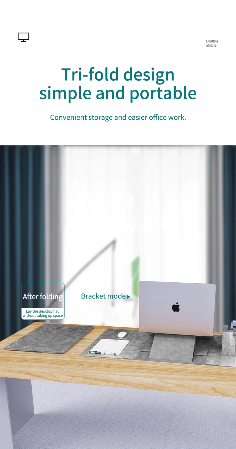 Washable Table Mats with File Folder Stable Adjustable Laptop Phone Holder Stand Bracket Gaming Leather Desk Pad