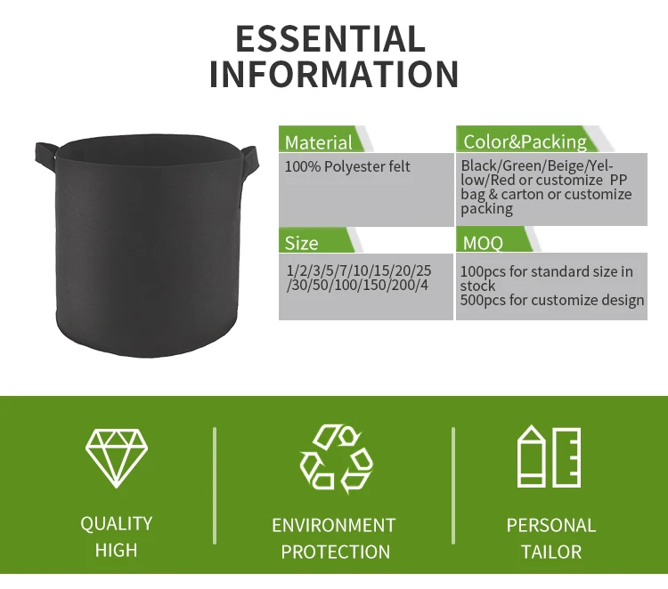 Garden Felt Grow Bags 50 Gallon Non Woven Fabric Felt Planter Grow Bag