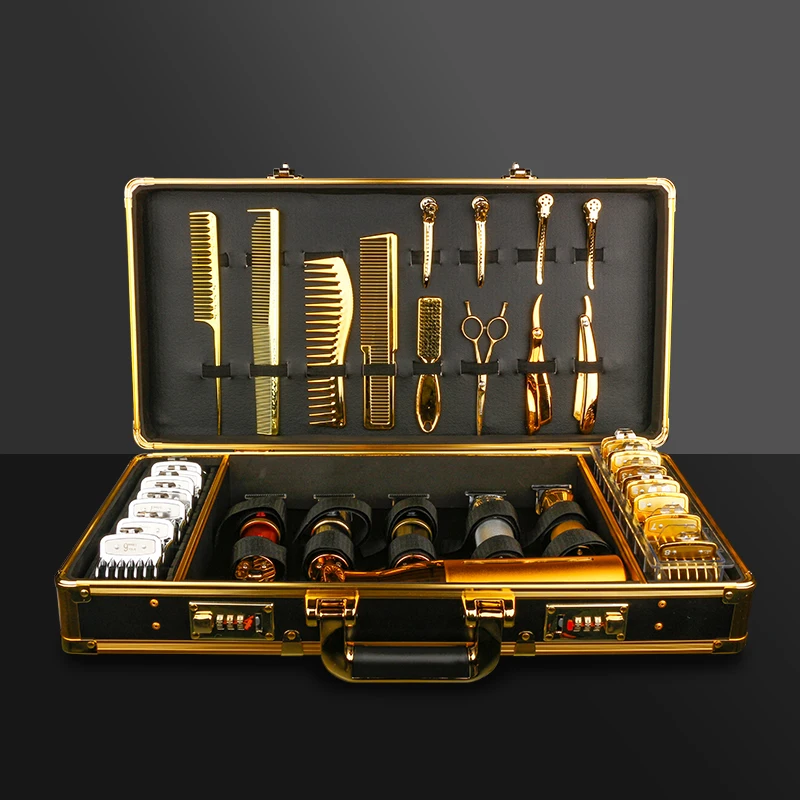 High Grade Luxury Salon Dedicated Hairdresser Briefcase Golden Aluminium Material Barber Tools