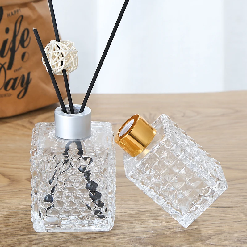 Luxe Transparante Vierkante Lege Graveer Glazen Reed Diffuser Fles