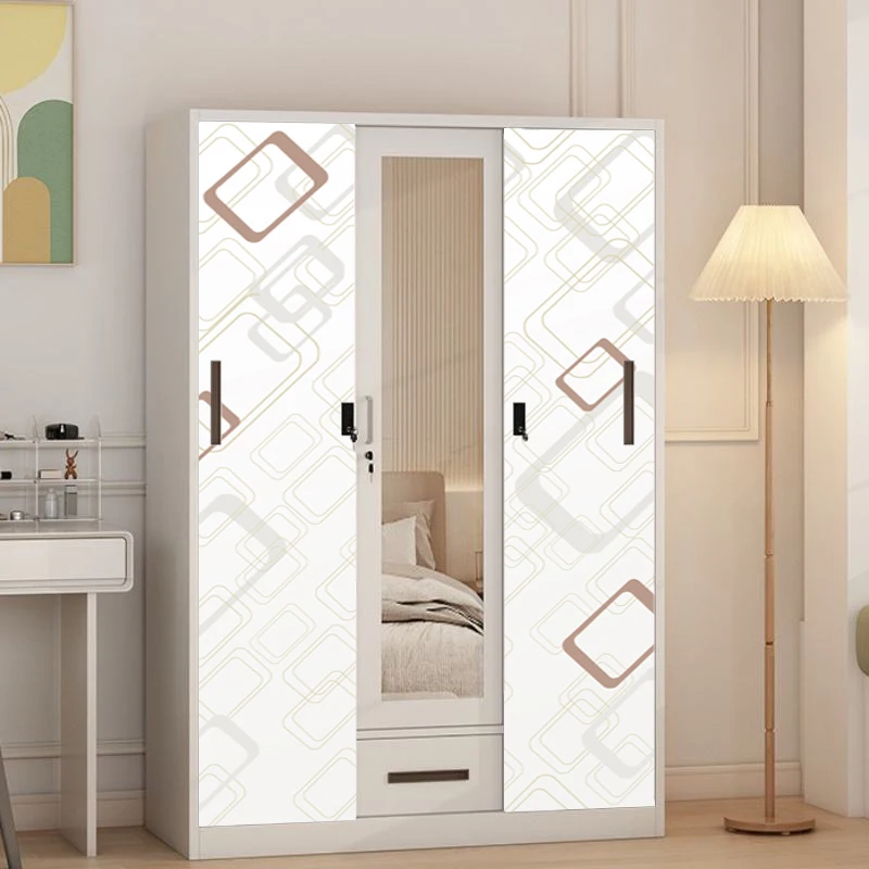 Modern Steel Sliding Door Wardrobe Almirah with Mirror and Drawer Organizer