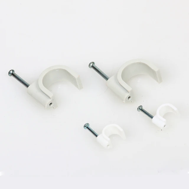 White Plastic Electric Circle Cable Clip with Nails