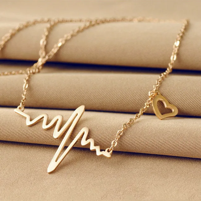 New Fashion Ecg Necklace Love Heart Shape 18k Gold Plated Female Pendant Clavicle Chain For Women Buy Women Ecg Stainless Steel Necklace 18k Rose Gold Female Pendant Clavicle Chain Girls Love Necklace For