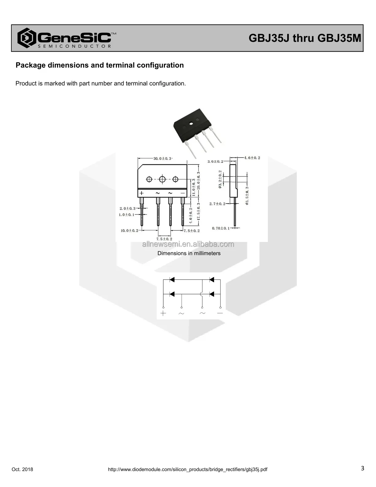 Hot sale Original GBJ35M 1000V 35A SINGLE PHASE BRIDG Bridge Rectifier Single Phase Standard 1 kV Through Hole