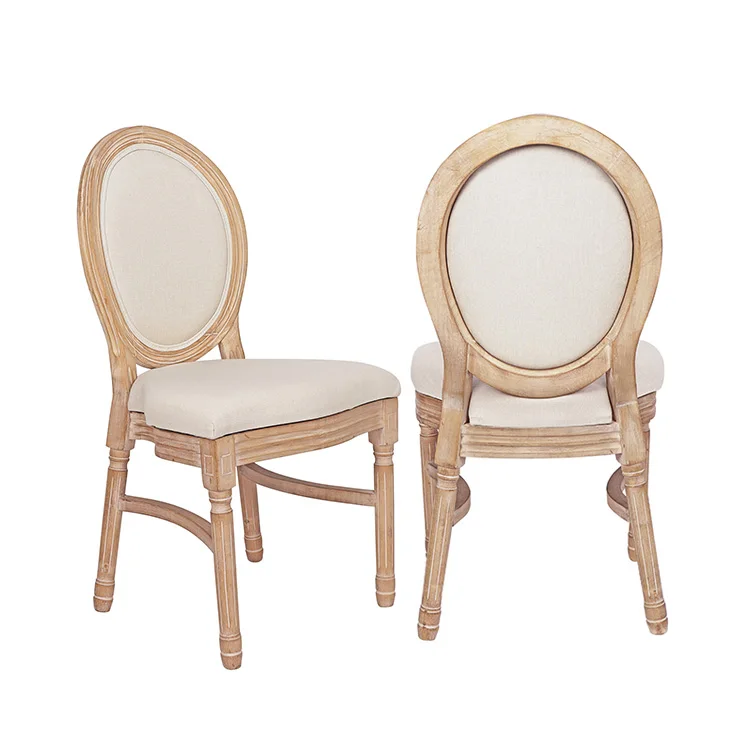 French Style Vintage Dining Louis Xvi Wood Frame Fabric Antique Furniture  Oval Round Back Louis Dining Chair Silla for Banquet