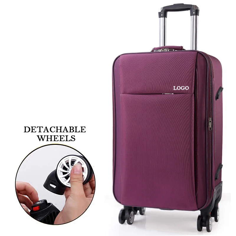 Custom Logo Soft Side Luggage Detachable Wheel Trolley Suitcase Travel Luggage With Removable