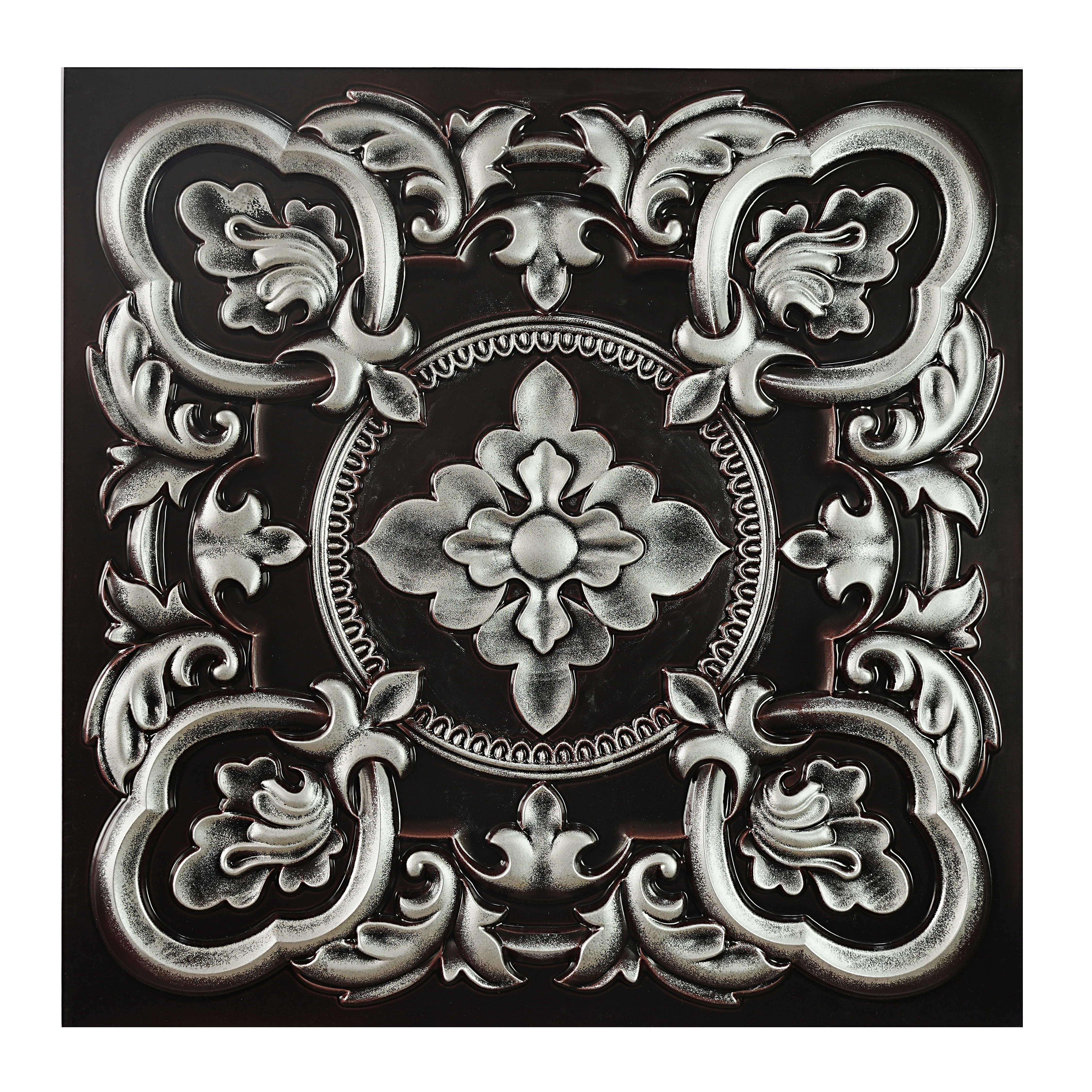 3D Embossed Wall Board Ceiling Tile Faux Tin Painted Interior Decorative Panel for Cafe Club PL30 Traditional Silver PAINTSDECOR