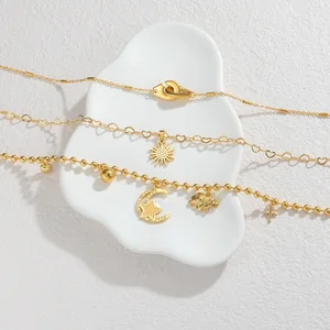 Double Layer Moon Necklace Titanium Steel 18K Gold Plated Everyday Dainty Pendant Choker for Women Fashion Jewelry Gift