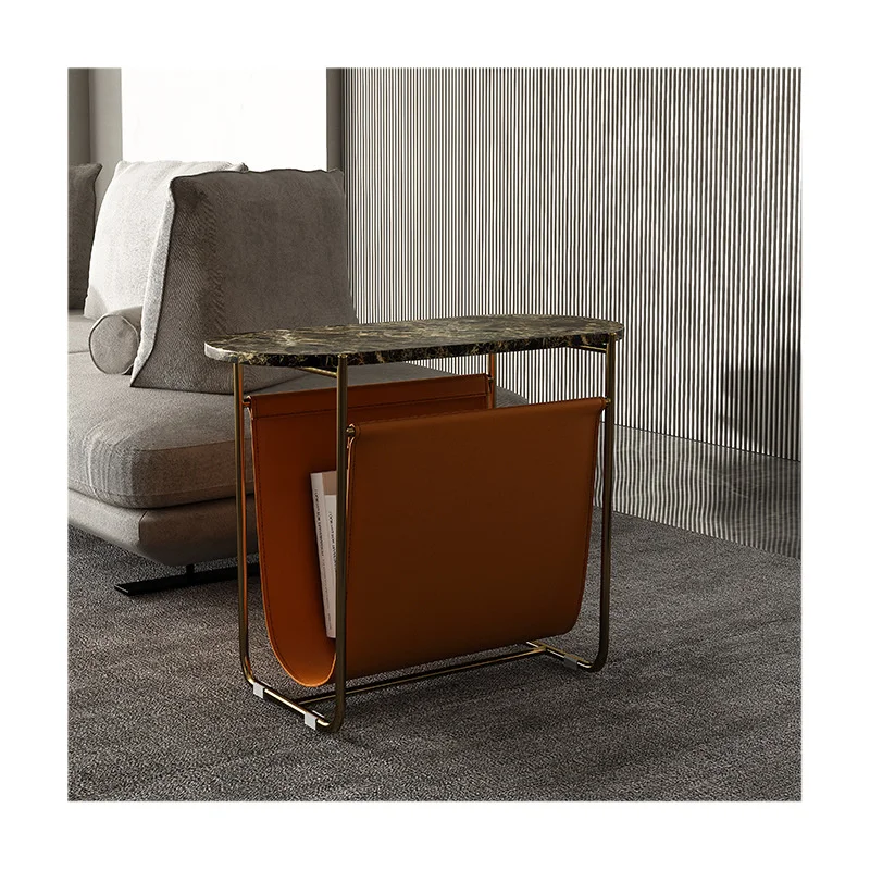 Light Luxury Modern Small Apartment Few Round Coffee Table with Marble Edge Designer Creative Corner Living Room 1-Year Warranty