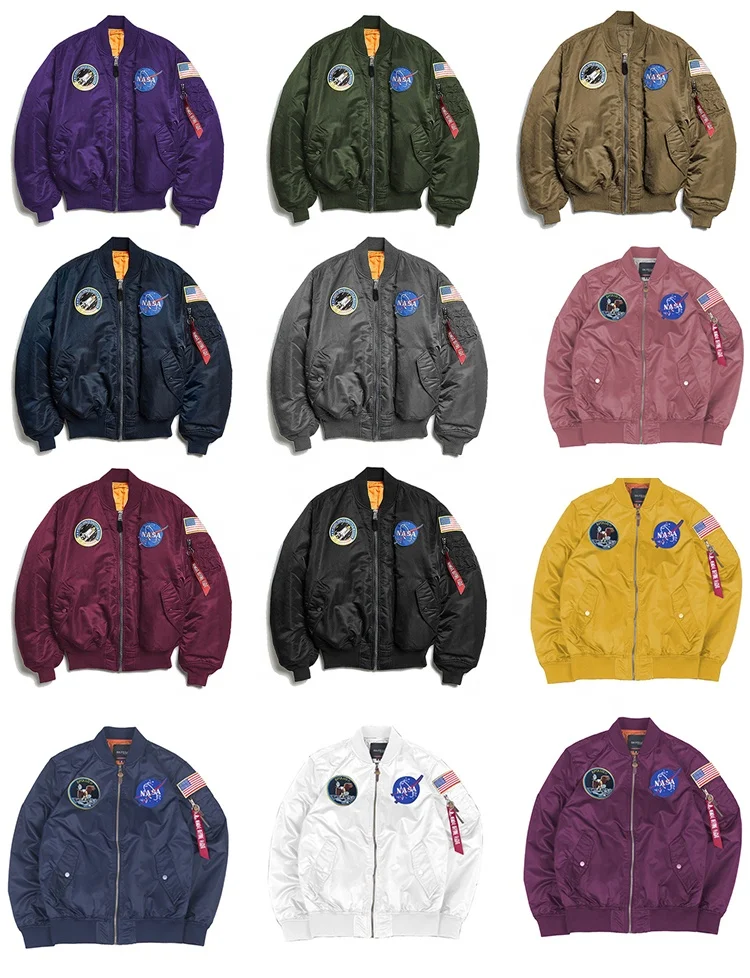 Custom Winter Astronaut Bomber Jacket Men High Quality Hip Hop Black  Sportswear Male Jacket Flag Print Men's NASA