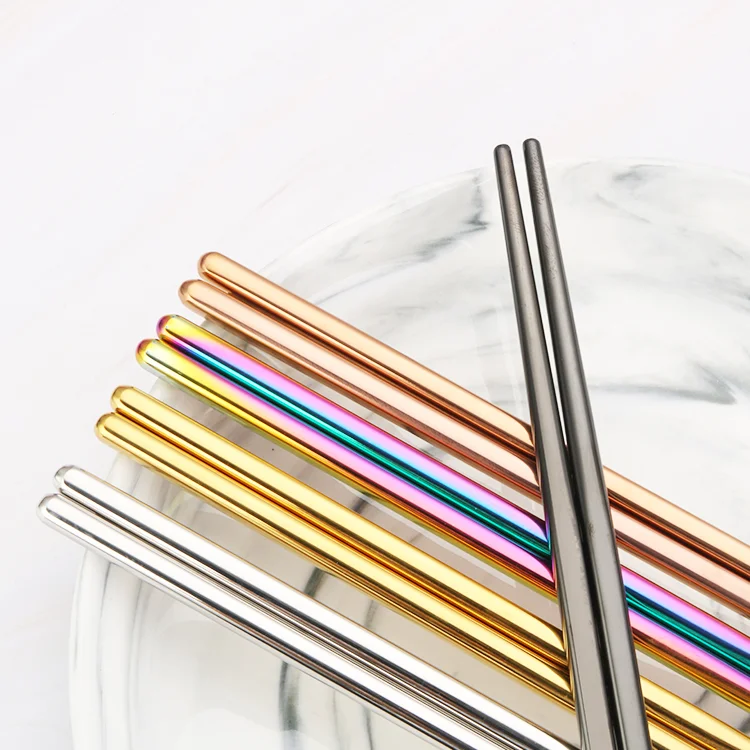 Экологичные круглые металлические палочки для еды из нержавеющей стали 304 пищевого класса с подарочным