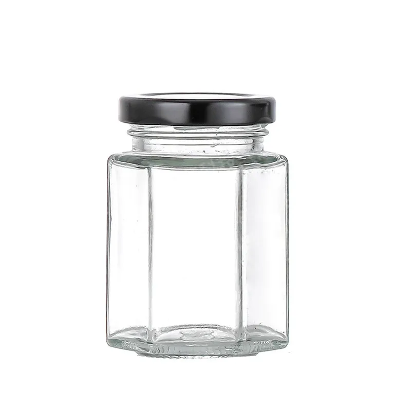 China Airtight 100ml Small Glass Hexagonal Jar for Honey Storing