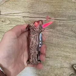 Металлическая креативная газовая зажигалка в виде дракона тигра красная ветрозащитная многоразовая Зажигалка для сигарет с ножом мужчин