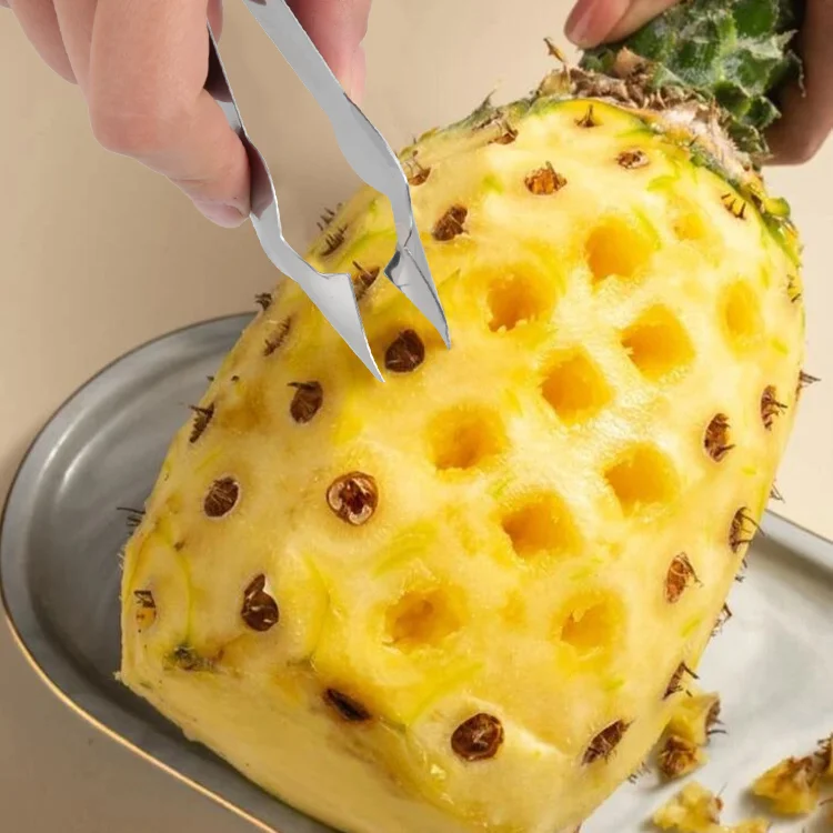 Compact Pineapple Skin Cleaner Stainless Steel Pineapple Peeler V-Shaped Pineapple Eye Spot Picker Cleaning Remover Cutter Tool