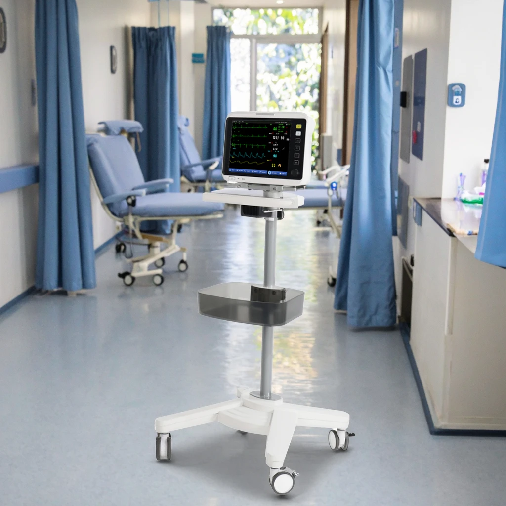 Modern Compact Aluminum Alloy Medical Cart with 4x3" Silent Brake Wheels Storage Basket for Hospital & Hotel Use 2