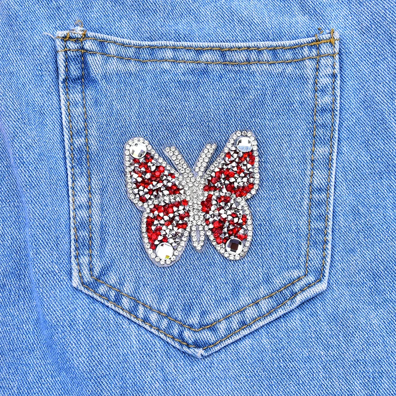 Hotfix Butterfly Shape Transfer Colorful Crystal Applique for Luxury Crafts Packing Boxes Decorative Kids Shoe Patches