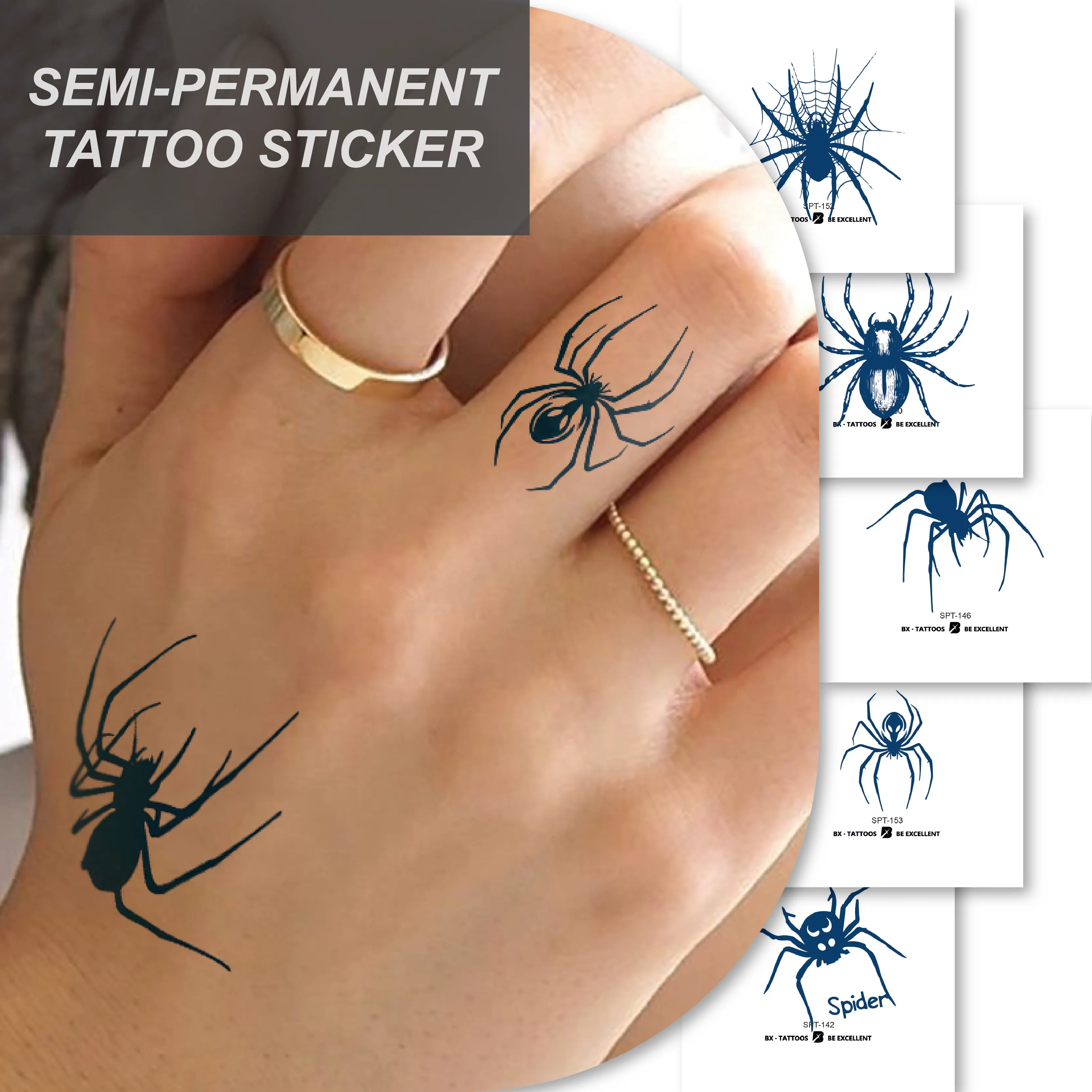 Custom Adult Children's Semi-Permanent Spider Tattoo Stickers Non-Toxic Long-Lasting Paper Temporary Juice Tattoos-Body Tattoo