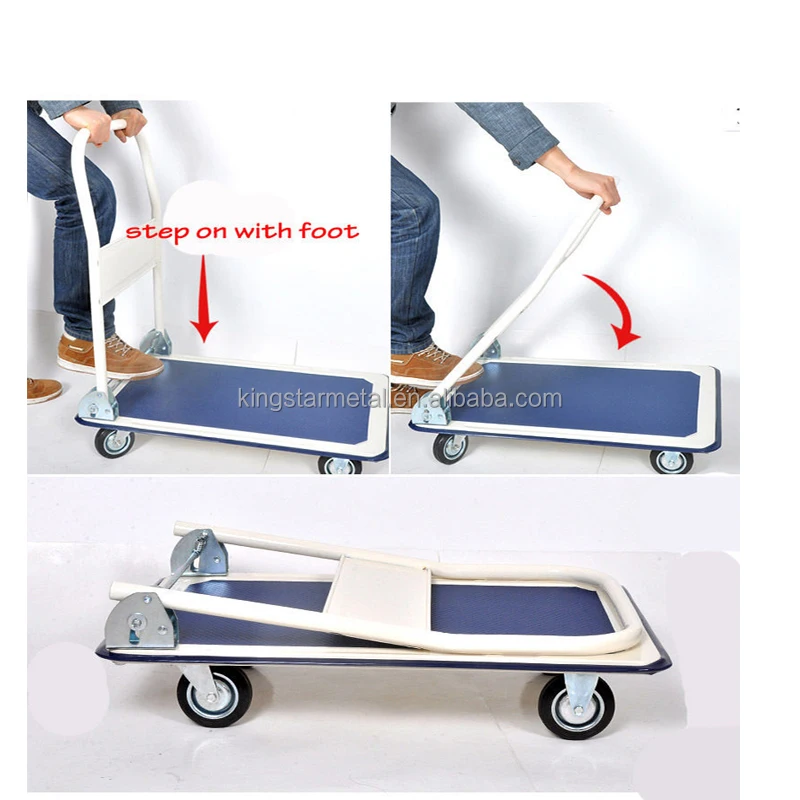 Single Handle Flat Platform Hand  Push Trolley Carts 500KG Capacity