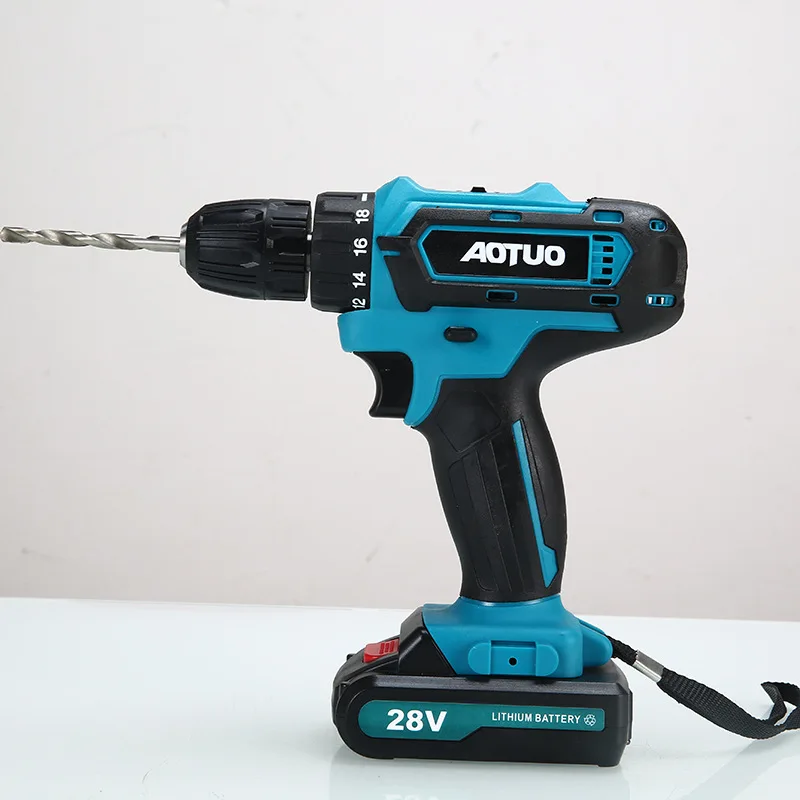 product customized cross border charging drill lithium battery 28v dual speed screwdriver wrench machine toolbox package-5