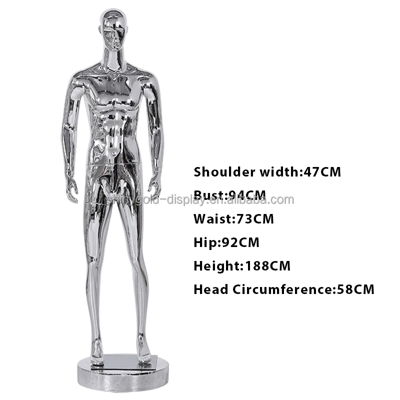Chrome Silver Abstract Face Men Mannequin Glossy Male Mannequin Full