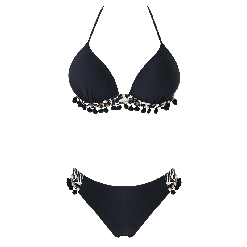 Bikini 2023 New Swimwear Women Swimsuit Tassel Black Ball Leopard